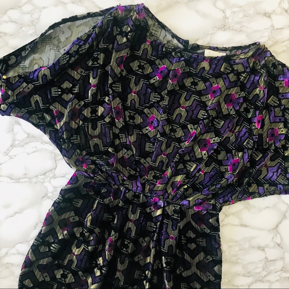 NWOT Anthropologie Aryn K Purple/Gold Velvet Dress